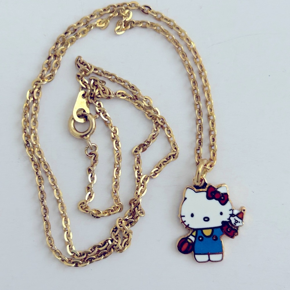 Vintage New Hello Kitty Necklace Sanrio 1976 Cloisonne 18 In Made In Taiwan